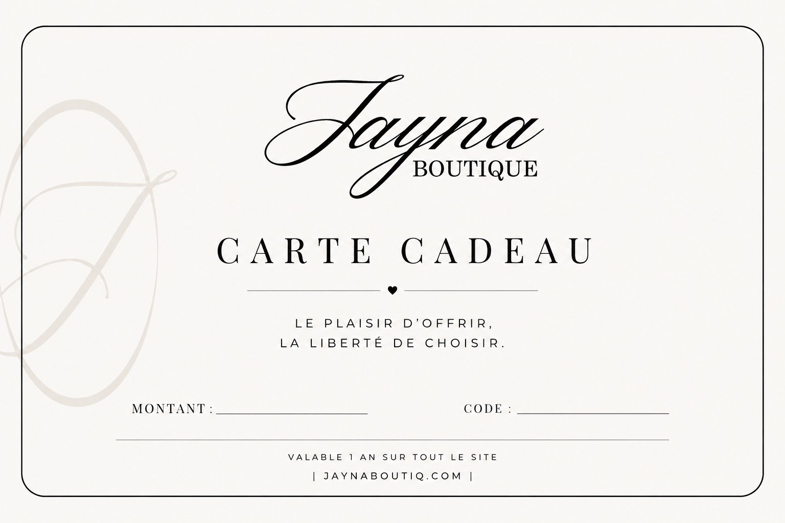 Carte-cadeau Jayna Boutique